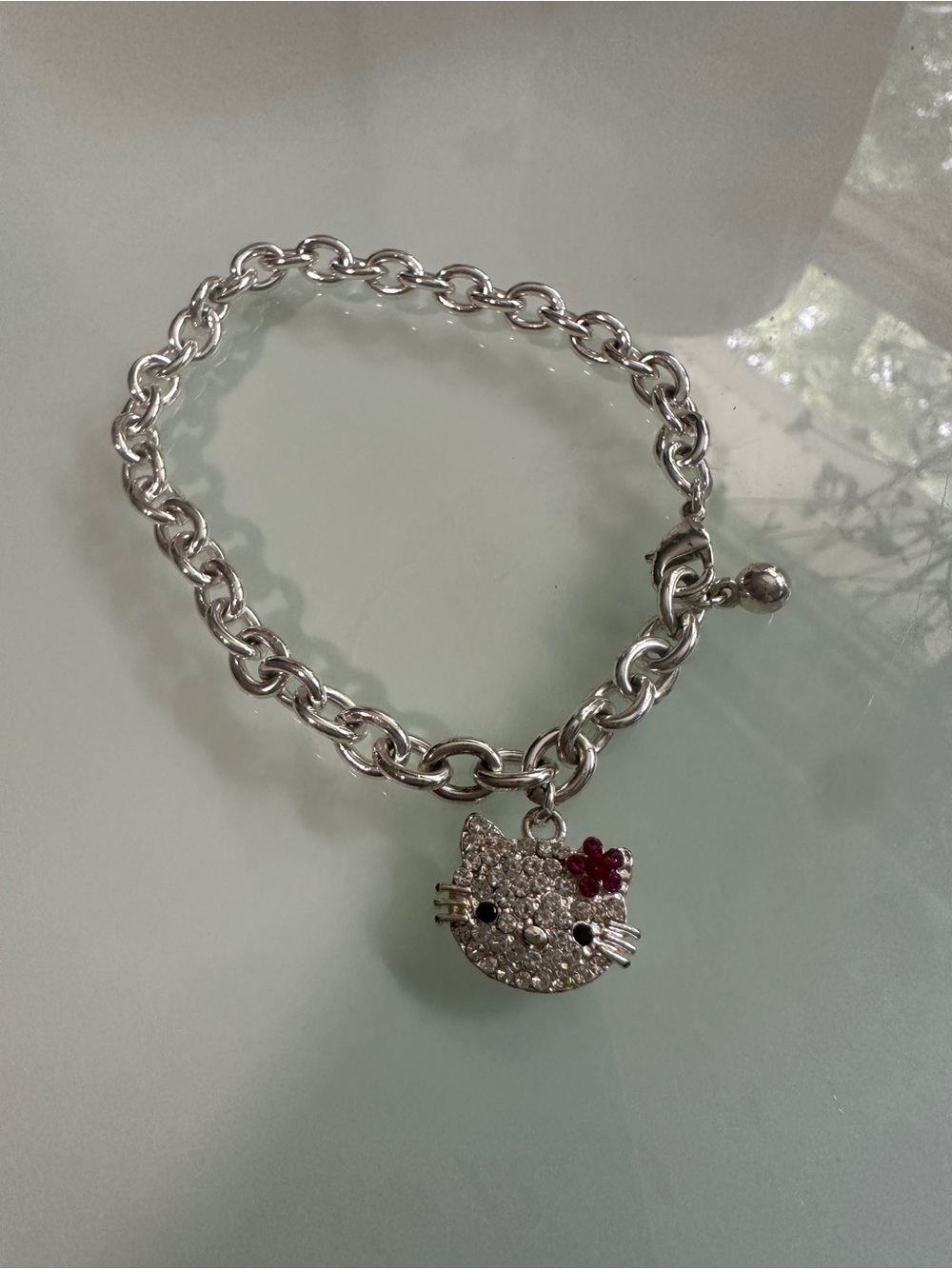 Silver Cat Charm Chain Bracelet